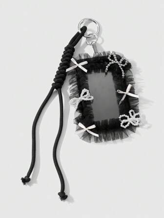 Kawaii 1 pezzo Portabadge, portachiavi, decorazione per borsa con fiocco in nastro, perle finte e stile gotico di moda Y2K, fatto a mano, adatto per impiegati, studenti, uso quotidiano, regalo per vacanze