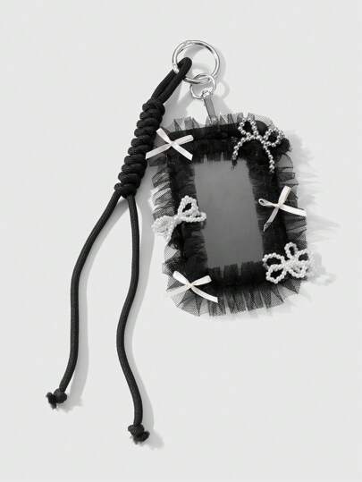 Kawaii 1 pezzo Portabadge, portachiavi, decorazione per borsa con fiocco in nastro, perle finte e stile gotico di moda Y2K, fatto a mano, adatto per impiegati, studenti, uso quotidiano, regalo per vacanze