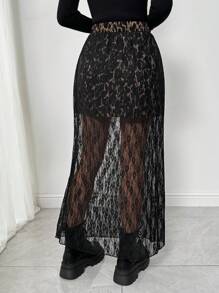 INAWLY Women Lace Patchwork Printed Casual Skirt, Suitable For Leisure And Holiday - Black - View 2