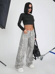 EURMUSE LEOPARD SNAKE WIDE LEG LOW WAIST JEANS - Multicolor - View 6