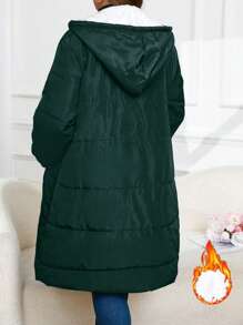 Plus Size Front Zipper Long Sleeve Pocket Minimalist Hooded Winter Clothes Jacket