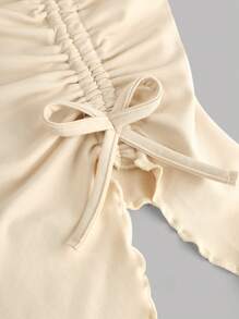 SHEIN Girlism Conjunto de 2 piezas para adolescentes: Top corto con pliegues y bajo asimétrico y pantalones acampanados para Año Nuevo - Albaricoque - Ver 6