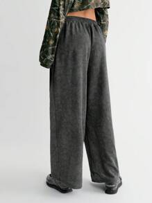 SHEIN Unity Women's Solid Color Drawstring Loose Washed Sweatpants With Pockets Fall Cloth For Women - Grey - View 2