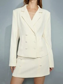 Maija Damen Herbst/Winter leichte gelbe elegante Knopfverschluss vorne gepolsterte Schulter Langarm flache Kerbe Revers Taschen minimalistischer Blazer Jacke für Valentinstag und Feiertage - Gelb - Übersicht 1