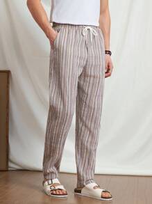 Manfinity VCAY Men's Loose Fit Straight Woven Drawstring Pants - Dusty Pink - View 4