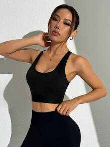 SHEIN Sport Studio Soutien-gorge de sport pour femmes/Sans couture/Taille haute, mode minimaliste pour un port casual quotidien