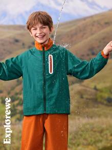 SHEIN 2pcs Boys' Fashionable Water-Resistant Jacket And Drawstring Pants Set For Outdoor Casual Wear