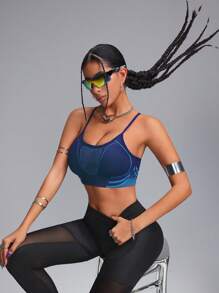 Innovista Reggiseno sportivo donna blu senza cuciture, ad alta elasticità e traspirante, top tank da donna per allenamento, reggiseno sportivo ad alto supporto elastico, top corto donna, casual quotidiano e fitness, yoga, uscite, festival, reggiseno push up, outfit autunno inverno donna
