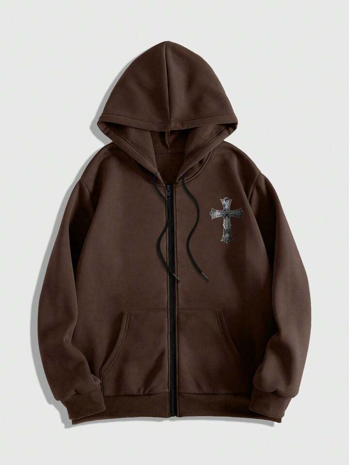 Our Goth Men's Autumn/Winter Slogan & Cross Print Casual Thermal