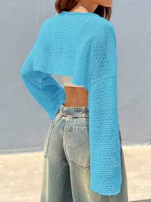 Comfortcana Áo lưới xanh rộng rãi thường ngày cho nữ - Màu xanh lam - Xem 4