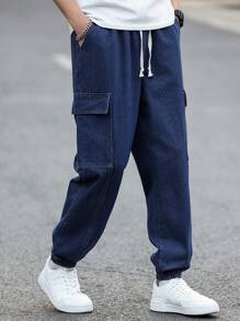 Manfinity Hypemode Deep Blue Washed Casual Slim Fit Tapered Men's Jeans - Dark Wash - View 6