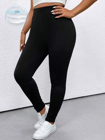 SHEIN LUNE Damer Plus Size Vanliga Basic Daily Leggings