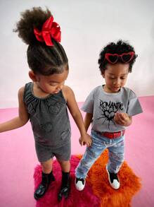 Young Girl Casual Crew Neck Sleeveless Top And Shorts Set - Grey - View 3