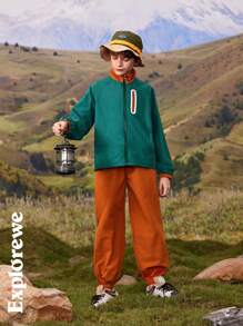 SHEIN 2pcs Boys' Fashionable Water-Resistant Jacket And Drawstring Pants Set For Outdoor Casual Wear