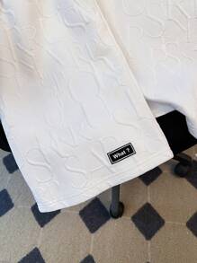 SHEIN Leap Crew 2pcs Set Teen Boy's Short Sleeve T-Shirt & Shorts Casual 2pcs/Set Letter Embossed, Urban, Basic, Plain;Spring Wear; Teen Boys' Clothing; Teen Boy' Jackets, Spring Back To School - White - View 7