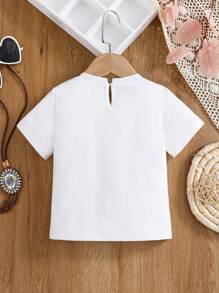 女孩休闲圆领字母印花短袖 T 恤 - 白色 - 查看 5