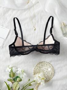1 pieza Ropa interior de encaje para mujer con aros de acero - Negro - Ver 2