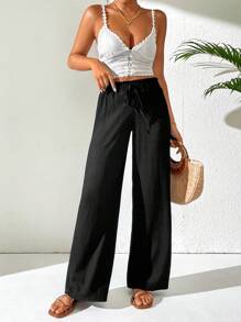 Chiquease Tie Waist Wide Leg Pants - Black - View 5