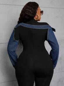 SHEIN SXY Chaqueta vaquera de talla grande para mujer con hombros descubiertos y mangas dobles