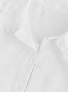 SHEIN 青少年女孩短款腰部蕾丝荷叶边彼得潘领衬衫，可爱复古优雅女士衬衫