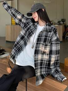 DAZY Women's Button Front Long Sleeve Pocket Plaid Blouse, Casual For Everyday Wear,Fall Clothes,Flannels Women - Black - View 7