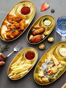 Gold Stainless Steel Oval Plate - 1PC Minimalist Pasta & Salad Dish, Unbreakable Kitchen Dinnerware, Modern Aesthetic Gift