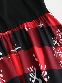 SHEIN Clasi Women's Plaid And Snowflake Print Patchwork Bowknot Short Dress - Multicolor - View 5