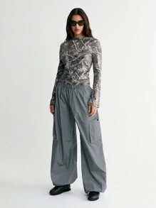 StreetHx Women's Autumn Street Style Plant Branch Print Slim Fit T-Shirt - Multicolor - View 3