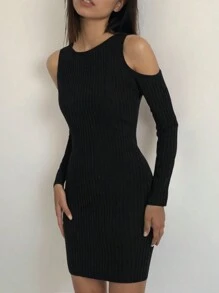 SHEIN Girlism Teen Girls' Minimalist Shoulder Cutout Slim Fit Ribbed Bodycon Dress, All Season