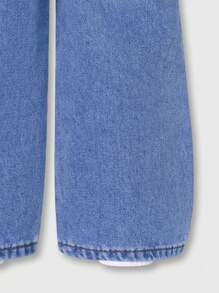 SHEIN Wildeya Young Girl All-Match Casual Cute Bow Embroidered Pocket Relaxed Straight Leg Washed Denim Jeans, Suitable For Daily Wear