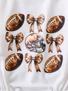 SHEIN Baby Girl Casual Cute Daily All-Match Versatile Football & Bow Design Long Sleeve Loose Fit Comfy Knit Bodysuit, Suitable For Spring & Autumn - Beige - View 5