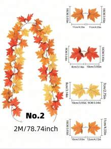 1Pc 2M Long Artificial Autumn Maple Leaf Garland Simulation Plant, Autumn Hanging Autumn Leaf Vine, 7 Styles Available, Suitable For Weddings, Dinner Decorations, Suitable For Gardens, Stairs, Corridors, Dining Tables, Curtain Decorations, Home Decorations, Autumn Decorations