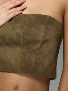 MISSGUIDED Top bandeau sin tirantes con paneles - Marrón - Ver 5