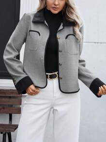 INAWLY Grey Double-Sided Short Jacket With Contrast-Color Metallic Buttons For Women - Multicolor - View 4
