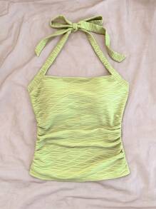 Soleia 1件女士度假露背绿色纹理针织吊带背心 - 綠色 - 查看 4