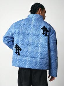 ROMWE MEN Street Life Men's Cross Embroidered Winter Jacket, For Fall - Baby Blue - View 6