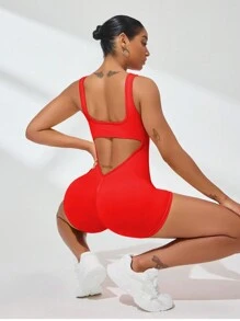 Slayform 女士运动健身连体衣，修身舞蹈瑜伽连体衣，健身房女装 - 紅色 - 查看 8