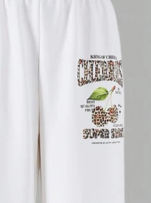 SHEIN Explorewe 少女豹纹 & 樱桃字母套头连帽衫套装，时尚美式街头风格，适合户外活动和日常通勤，秋冬季