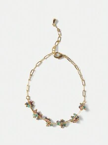 MOTF PREMIUM GOLD & GREEN FAUX CRYSTAL CHAIN BRACELET - Green - View 2