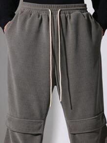 SUMWON Pantalones de chándal tipo cargo atléticos con textura acanalada, cómodos para el invierno, pantalones de entrenamiento con bolsillos laterales, para uso casual y diario, colección de otoño