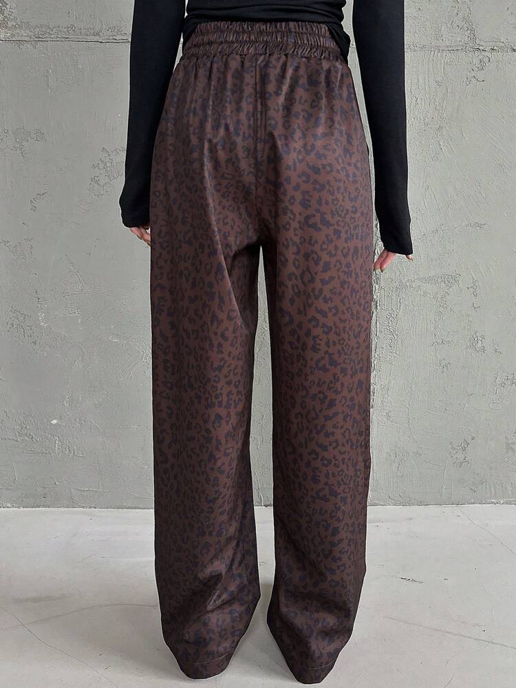 Casual Loose Fit Leopard Print Women's Pants, All Season
