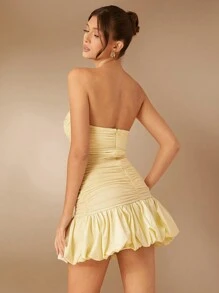 SHEIN Unity Elegant Sweetheart Tube Pleated Holiday Party Bubble Hem Mini Dress