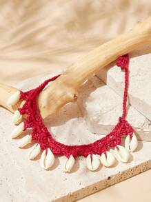 SHEIN VCAY 1 pieza Collar con colgante de concha, estilo retro de moda, adecuado para uso diario - Rojo - Ver 4