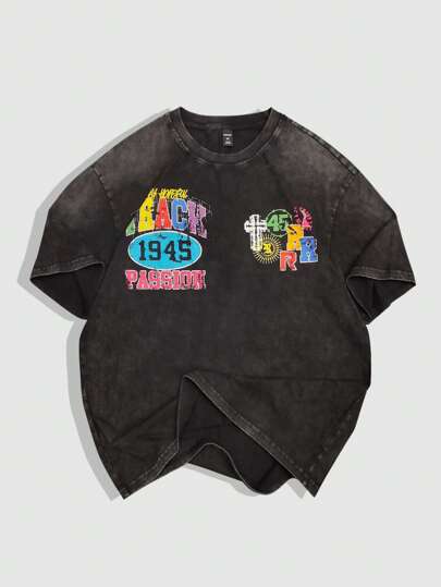 Prep maglietta grafica con collo rotondo e maniche corte, motivo minimalista a lettere, per un utilizzo casuale quotidiano da uomo