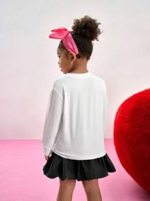 Young Girl Round Neck Long Sleeve Cartoon Print Minimalist Casual Top, Everyday Wear - Multicolor - View 2