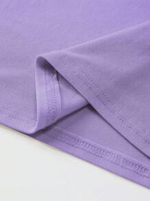 INAWLY Women's Solid Color Slim Fit Round Neck Short Sleeve Casual T-Shirt - Purple - View 6