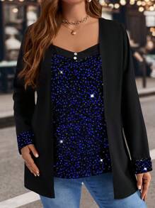 EMERY ROSE 大码女式秋冬黑色二合一衬衫 - 藍色 - 查看 4