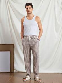 Manfinity VCAY Men's Loose Fit Straight Woven Drawstring Pants - Dusty Pink - View 3