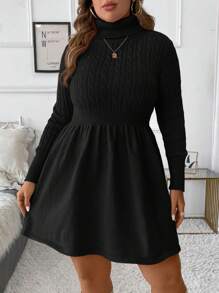 SHEIN Clasi 大码女式纯色休闲高领长袖毛衣连衣裙，秋冬