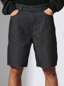 SUMWON Slim Fit Pinstripe Denim Short - Black - View 6